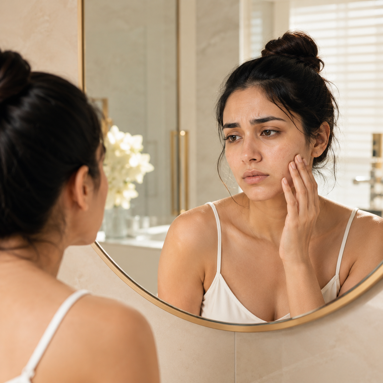 Woman following a daily skincare routine